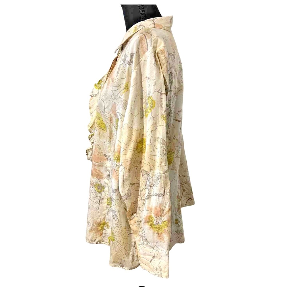 Talbots Petite Ruffle Button Front Shirt Creme Floral‎ 20WP Cottagecore Romantic - Picture 2 of 9